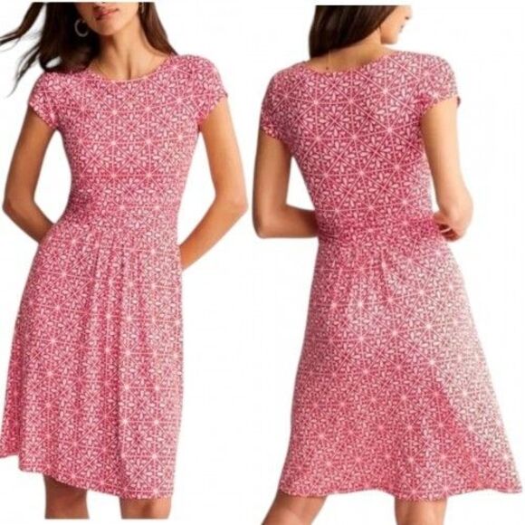 BODEN Amelie Jersey Dress Red Flame Scarlet Mosaic Size 10 EUC Short Sleeve - Picture 1 of 16